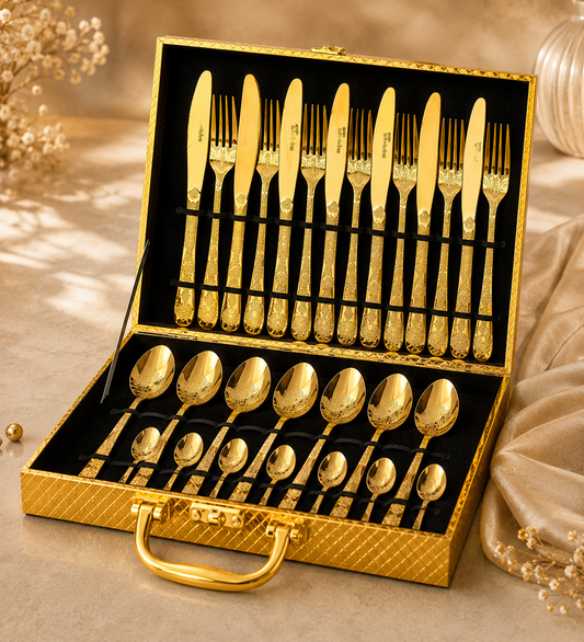 Valise Dorée Ménagère 24 Pièces