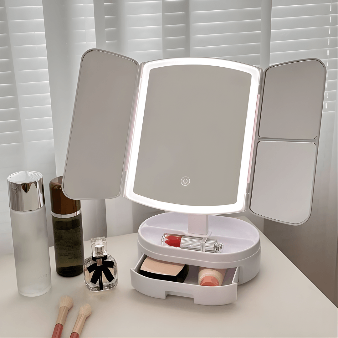 Miroir LED Pliable 3 Volets Rotatif 180°