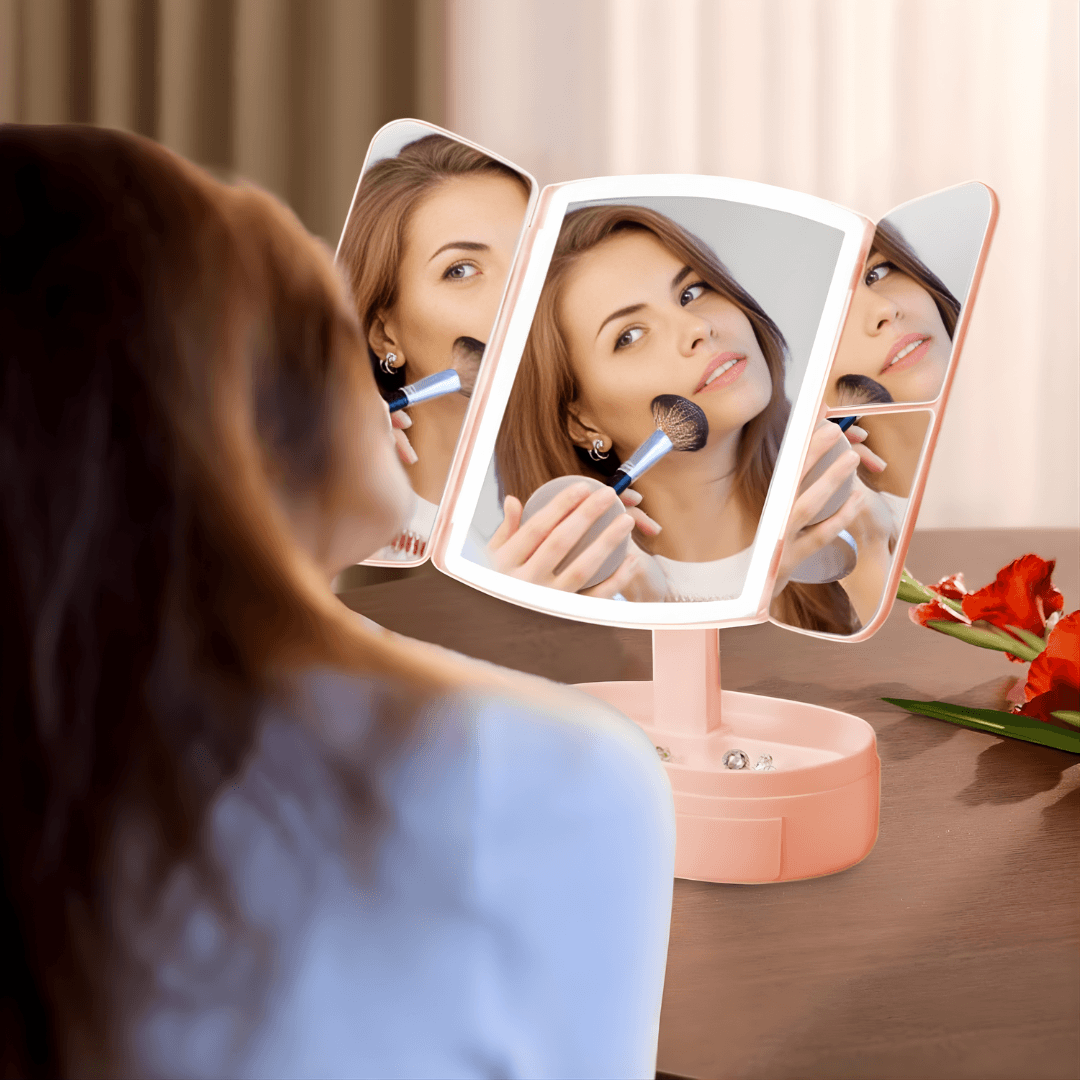 Miroir LED Pliable 3 Volets Rotatif 180°